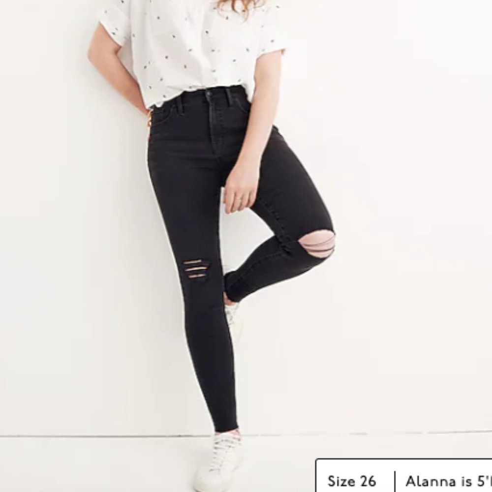 MADEWELL Mid-Rise Skinny Jean Destroyed Raw Hem in‎ Black